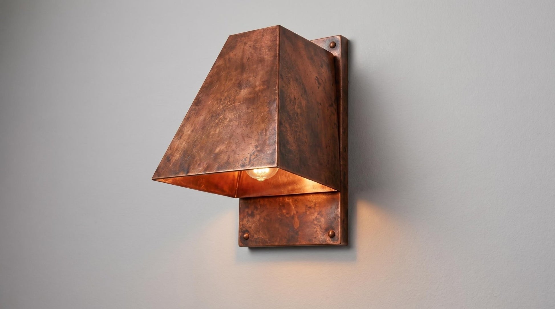 Antique Copper Outdoor Wall Sconce, Geometric Copper Wall Lamp, Industrial Exterior Lighting, Mid Century Modern Indoor Sconce - Mettlemix