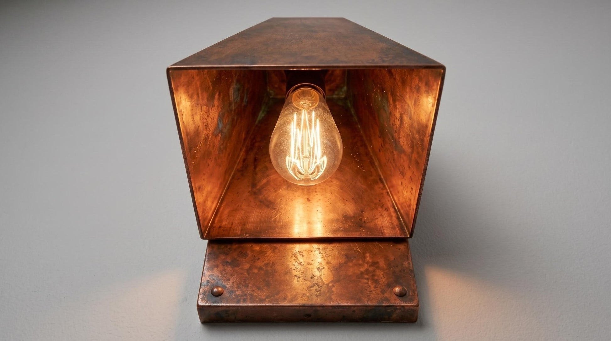 Antique Copper Outdoor Wall Sconce, Geometric Copper Wall Lamp, Industrial Exterior Lighting, Mid Century Modern Indoor Sconce - Mettlemix