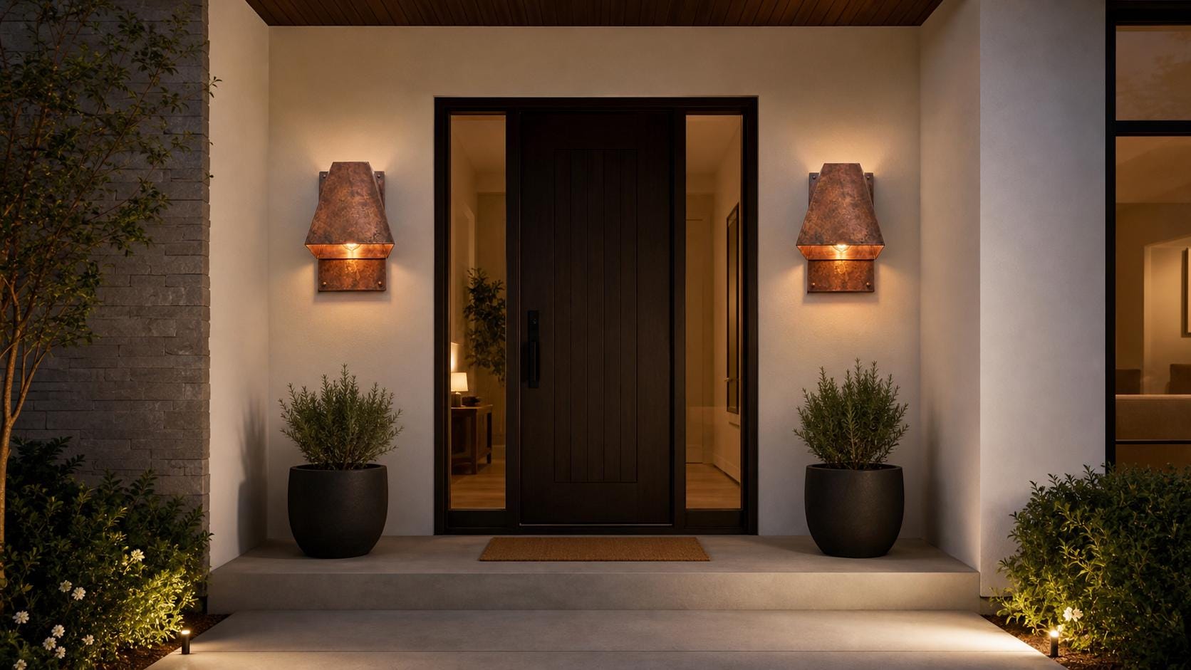 Antique Copper Outdoor Wall Sconce, Geometric Copper Wall Lamp, Industrial Exterior Lighting, Mid Century Modern Indoor Sconce - Mettlemix