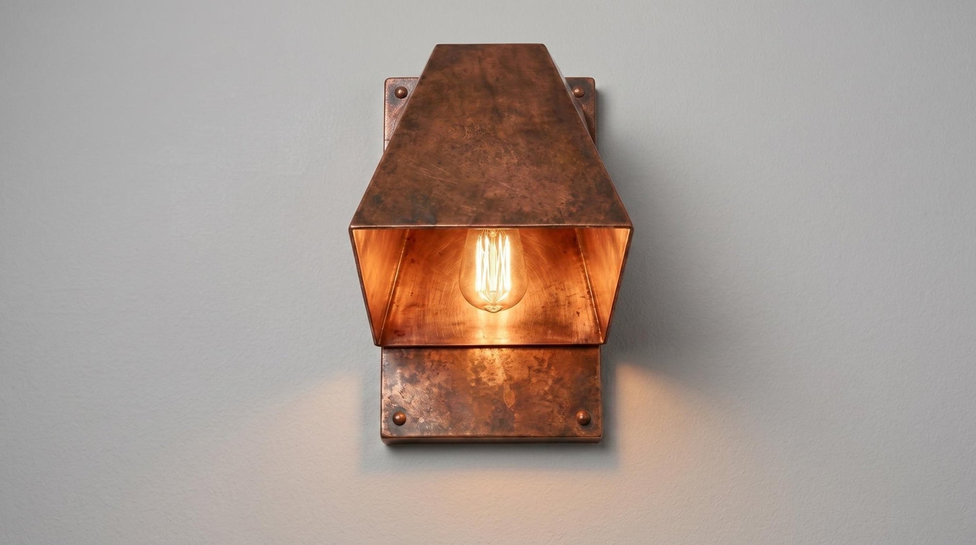 Antique Copper Outdoor Wall Sconce, Geometric Copper Wall Lamp, Industrial Exterior Lighting, Mid Century Modern Indoor Sconce - Mettlemix