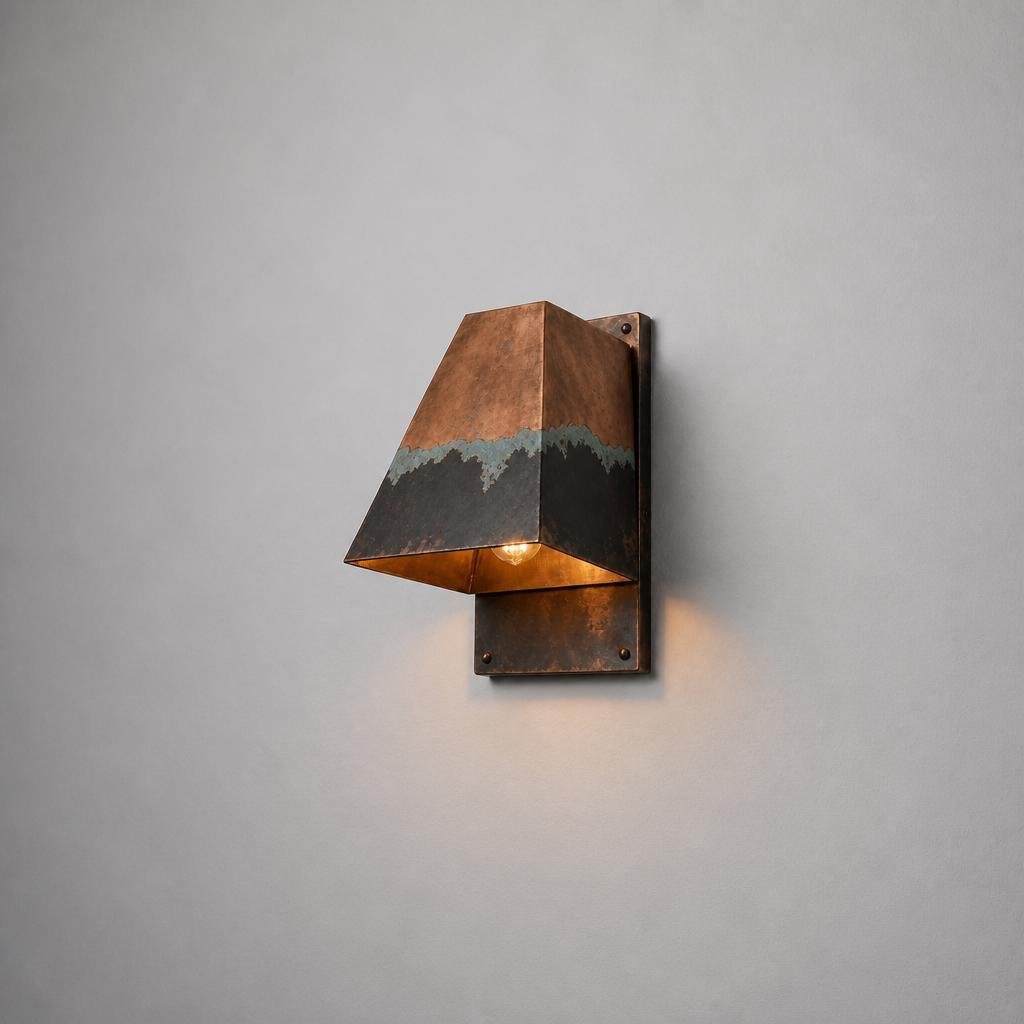 Antique Copper Outdoor Wall Sconce | Handcrafted Exterior Lantern Light | Rustic Front Porch Lighting | Custom Indoor black Patina Wall Lamp - Mettlemix