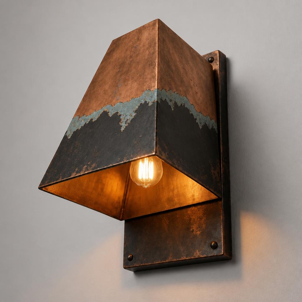 Antique Copper Outdoor Wall Sconce | Handcrafted Exterior Lantern Light | Rustic Front Porch Lighting | Custom Indoor black Patina Wall Lamp - Mettlemix