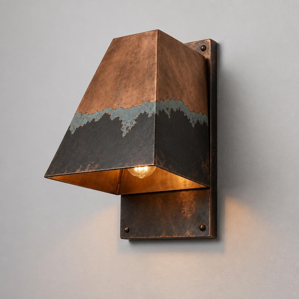 Antique Copper Outdoor Wall Sconce | Handcrafted Exterior Lantern Light | Rustic Front Porch Lighting | Custom Indoor black Patina Wall Lamp - Mettlemix