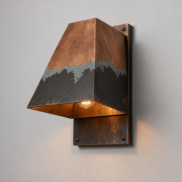 Antique Copper Outdoor Wall Sconce | Handcrafted Exterior Lantern Light | Rustic Front Porch Lighting | Custom Indoor black Patina Wall Lamp - Mettlemix