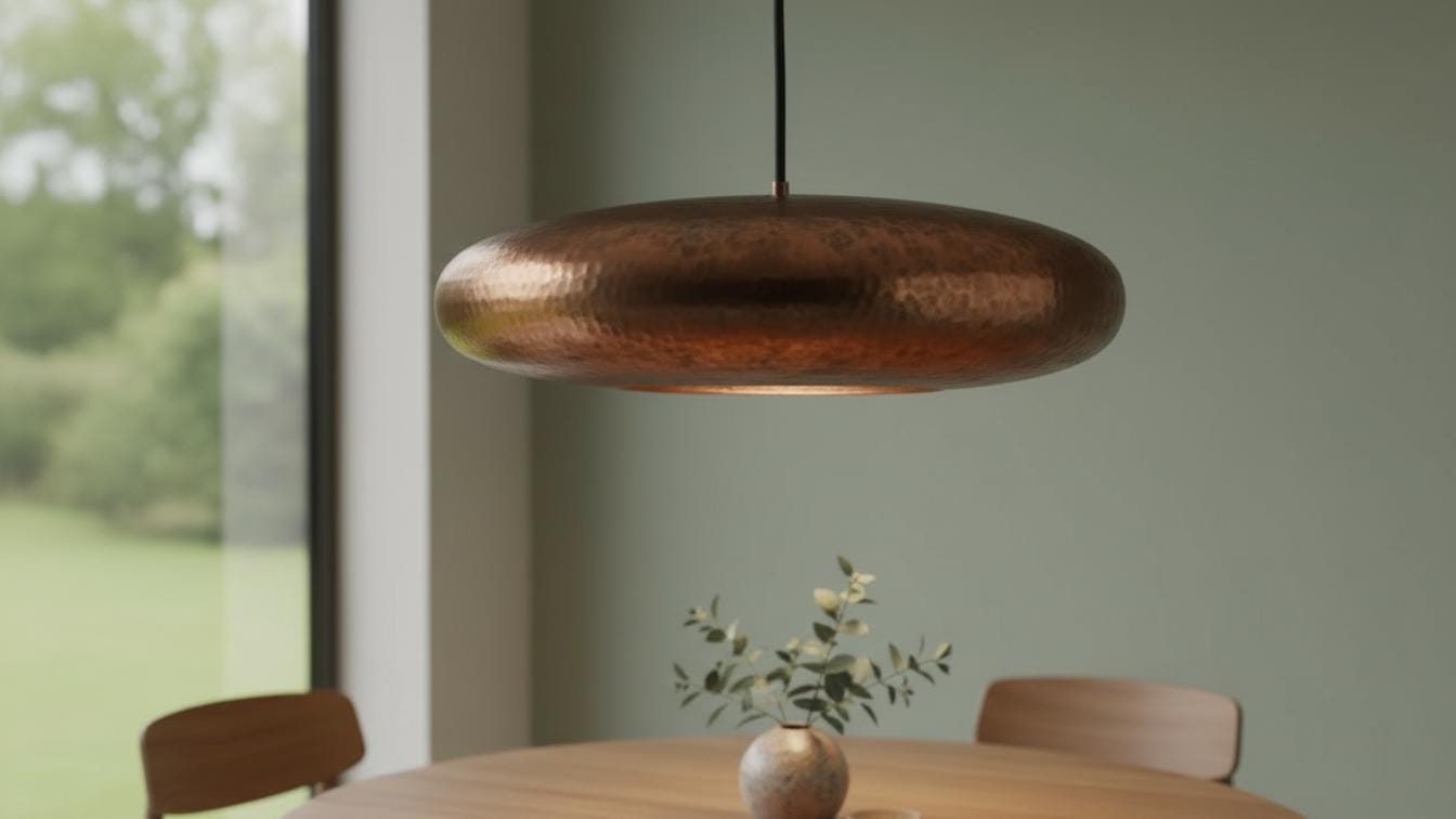 Antique Copper Oxidized Pendant Light - Hand Hammered Saucer Hanging - Mettlemix