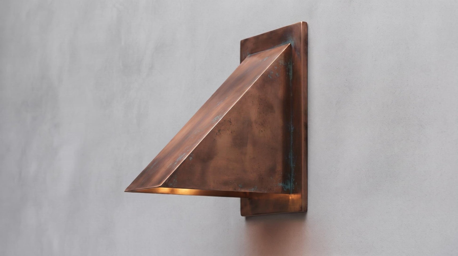 Antique Copper Wall Sconce, Aged Patina Wedge Wall Light, Rustic Indoor Outdoor Sconce, Handmade Farmhouse Porch Entryway Light - Mettlemix