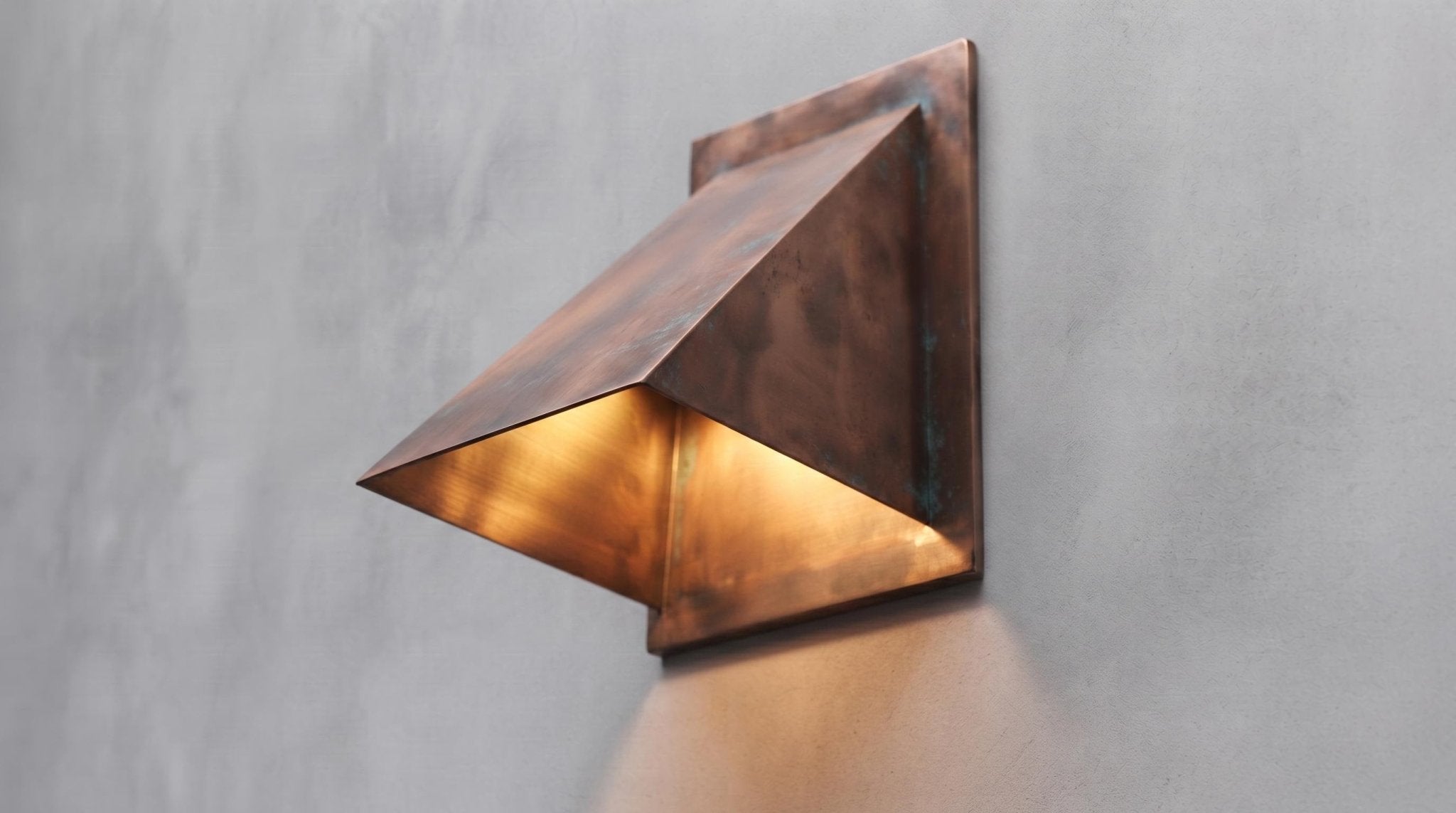 Antique Copper Wall Sconce, Aged Patina Wedge Wall Light, Rustic Indoor Outdoor Sconce, Handmade Farmhouse Porch Entryway Light - Mettlemix