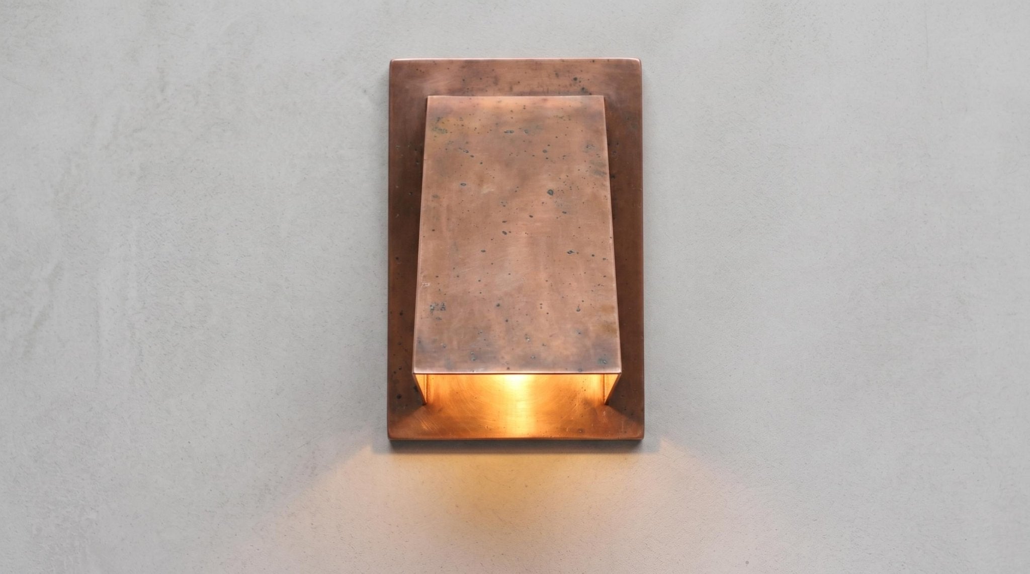 Antique Copper Wall Sconce, Aged Patina Wedge Wall Light, Rustic Indoor Outdoor Sconce, Handmade Farmhouse Porch Entryway Light - Mettlemix