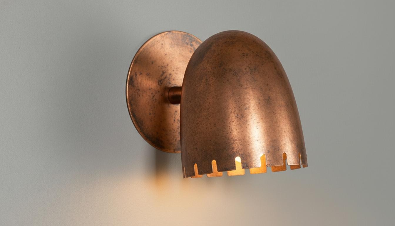 Antique Copper Wall Sconce - Mid-Century Cut Dome Shade - Mettlemix