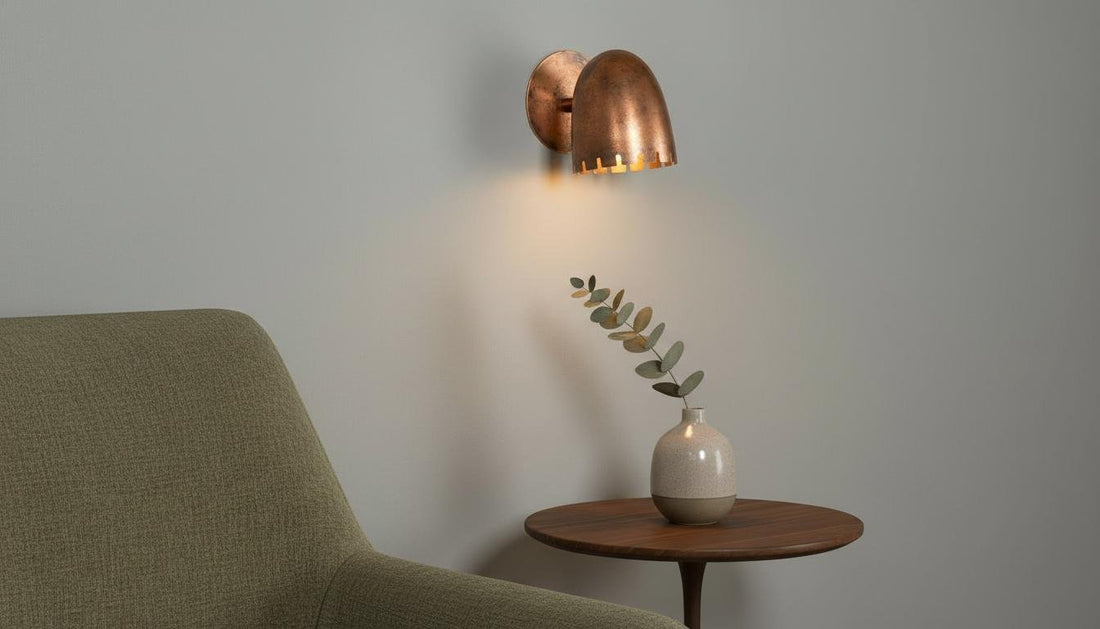 Antique Copper Wall Sconce - Mid-Century Cut Dome Shade - Mettlemix