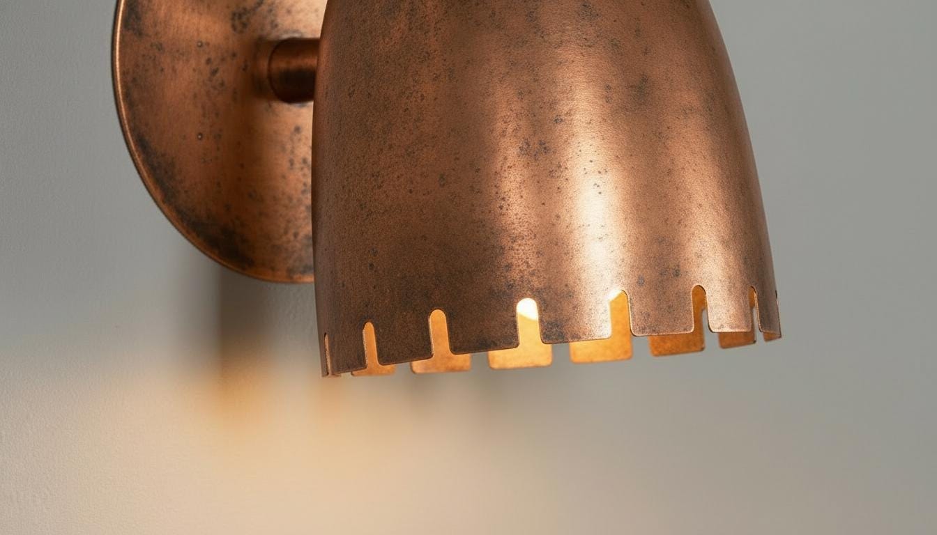 Antique Copper Wall Sconce - Mid-Century Cut Dome Shade - Mettlemix