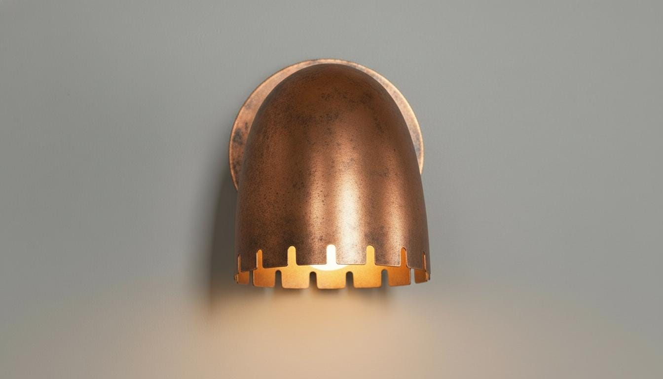 Antique Copper Wall Sconce - Mid-Century Cut Dome Shade - Mettlemix
