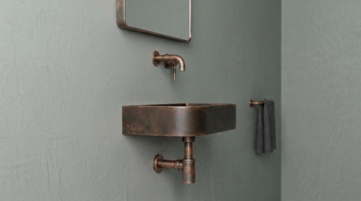 Antique Dark Copper Sink, Wall Mount Smooth Basin - Oil Rubbed Floating Washbasin, Wabi Sabi Bathroom Sink, Smooth Powder Room Sink - Mettlemix