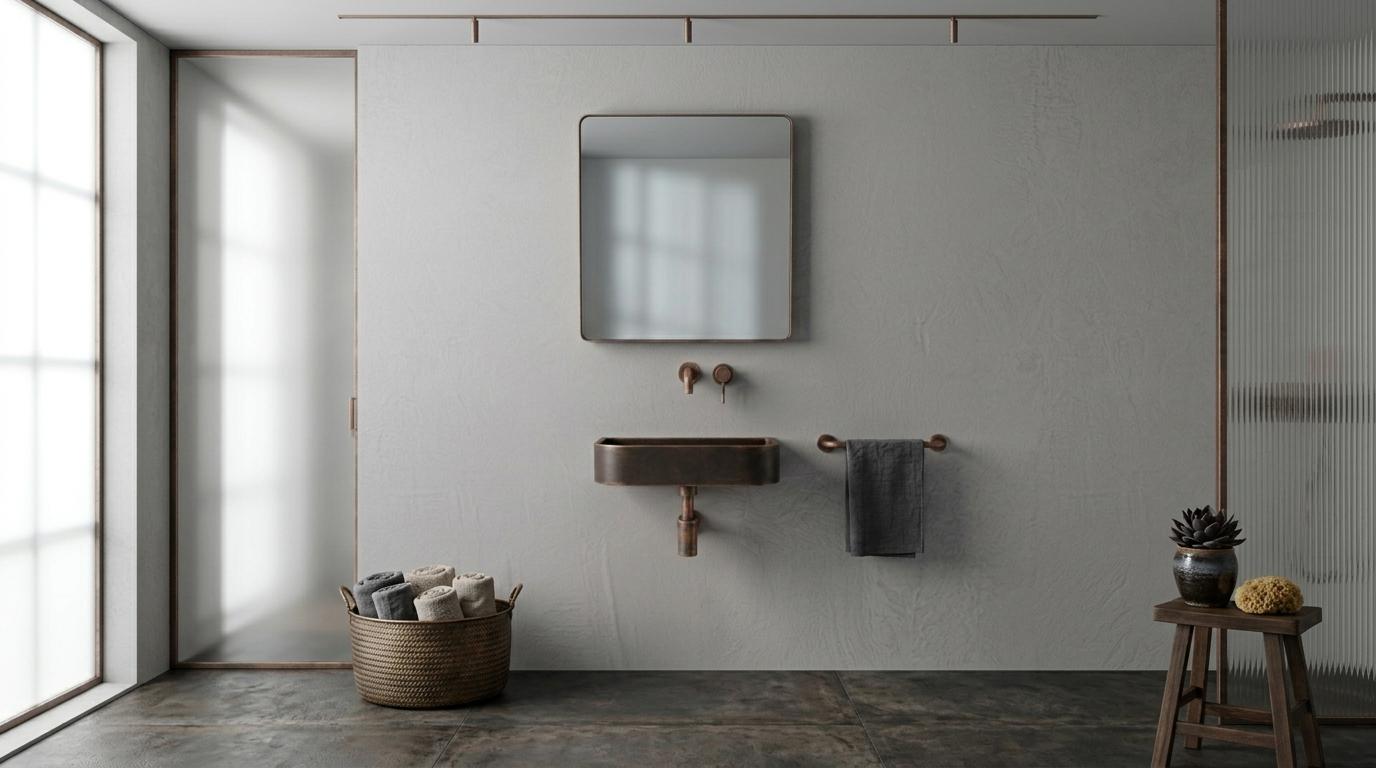 Antique Dark Copper Sink, Wall Mount Smooth Basin - Oil Rubbed Floating Washbasin, Wabi Sabi Bathroom Sink, Smooth Powder Room Sink - Mettlemix