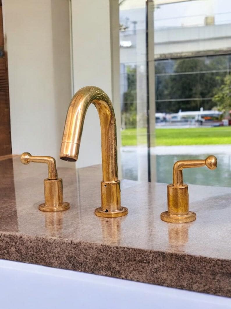Antique Unlacquered Brass 3-Hole Bathroom Faucet - Deck Mounted - Mettlemix