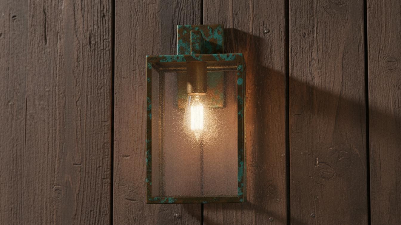 Antique Verdigris Brass Box Lantern - Outdoor Wall Sconce - Mettlemix