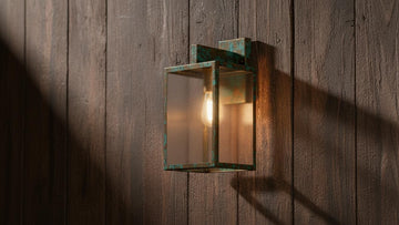 Antique Verdigris Brass Box Lantern - Outdoor Wall Sconce - Mettlemix
