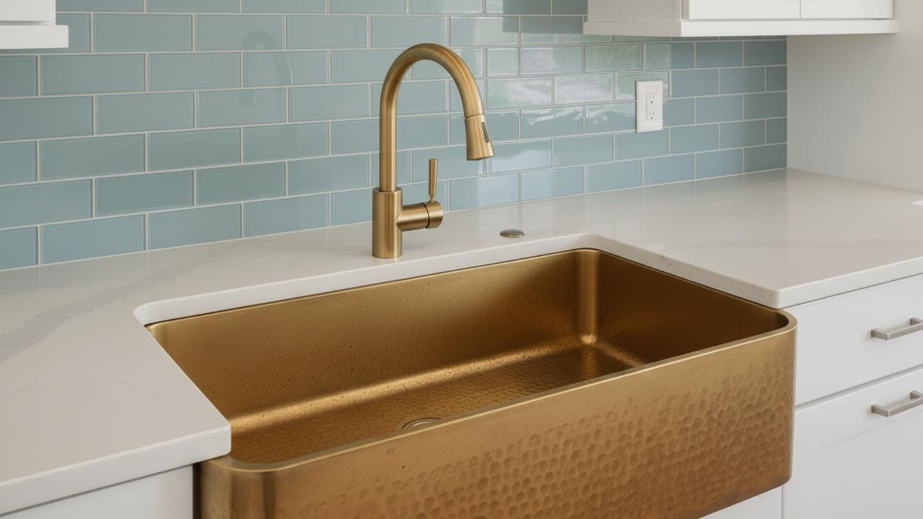 Apron Front Hammered Brass Farmhouse Sink - Luxury Kitchen Basin - Mettlemix