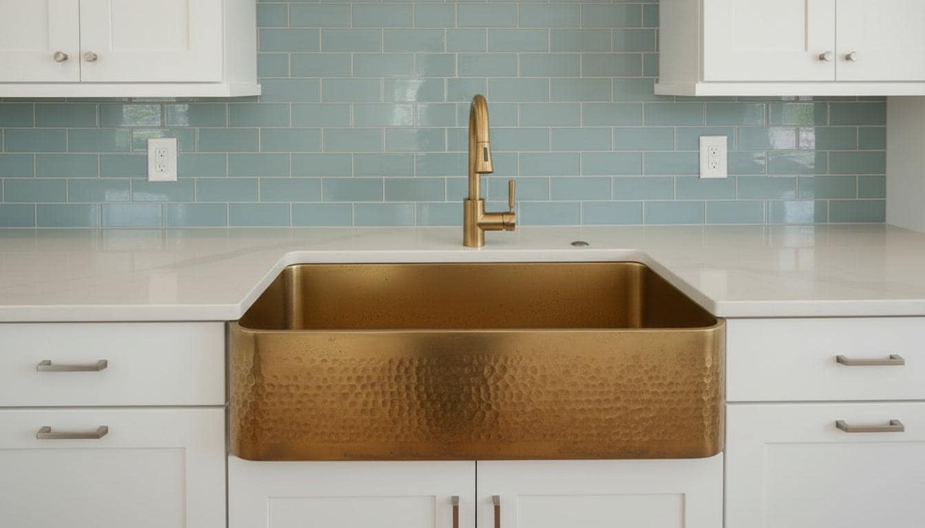 Apron Front Hammered Brass Farmhouse Sink - Luxury Kitchen Basin - Mettlemix