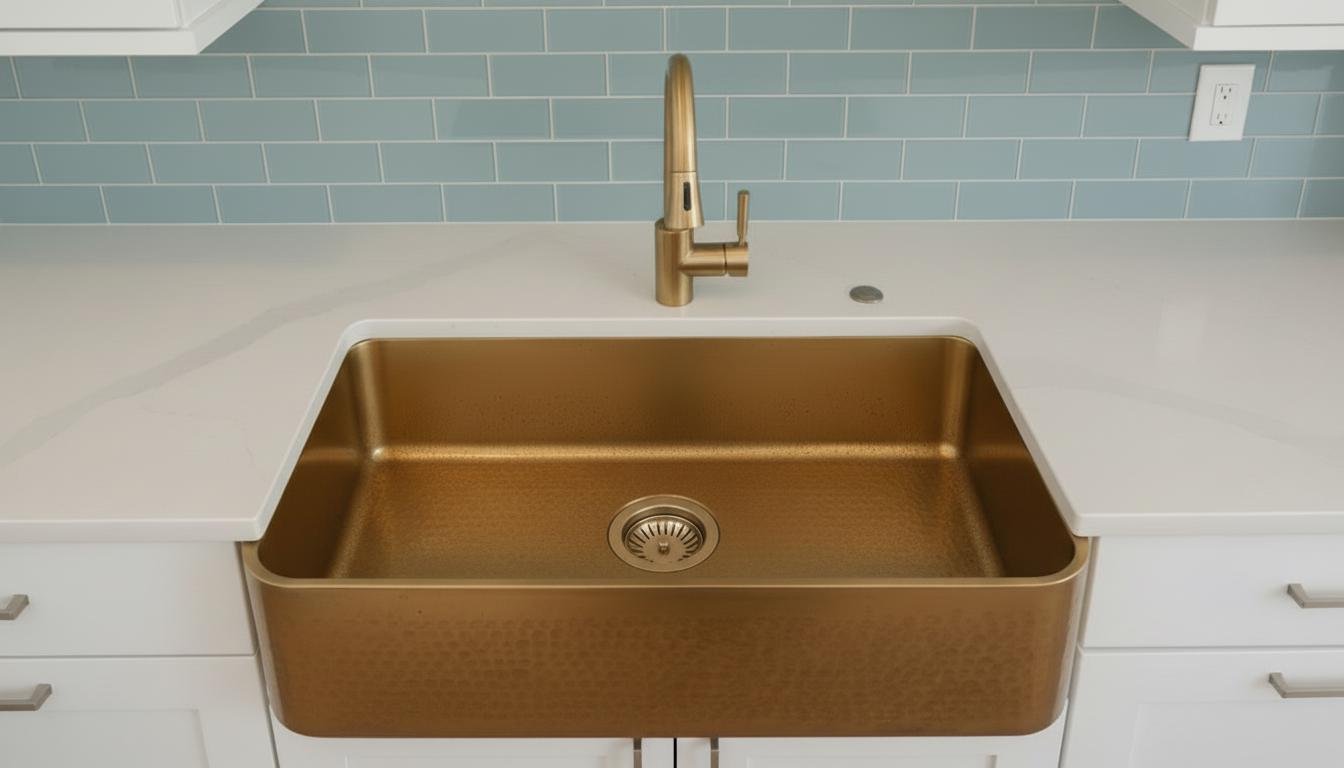 Apron Front Hammered Brass Farmhouse Sink - Luxury Kitchen Basin - Mettlemix
