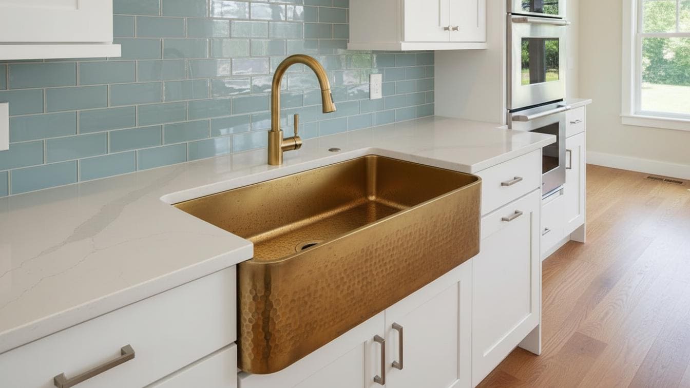 Apron Front Hammered Brass Farmhouse Sink - Luxury Kitchen Basin - Mettlemix