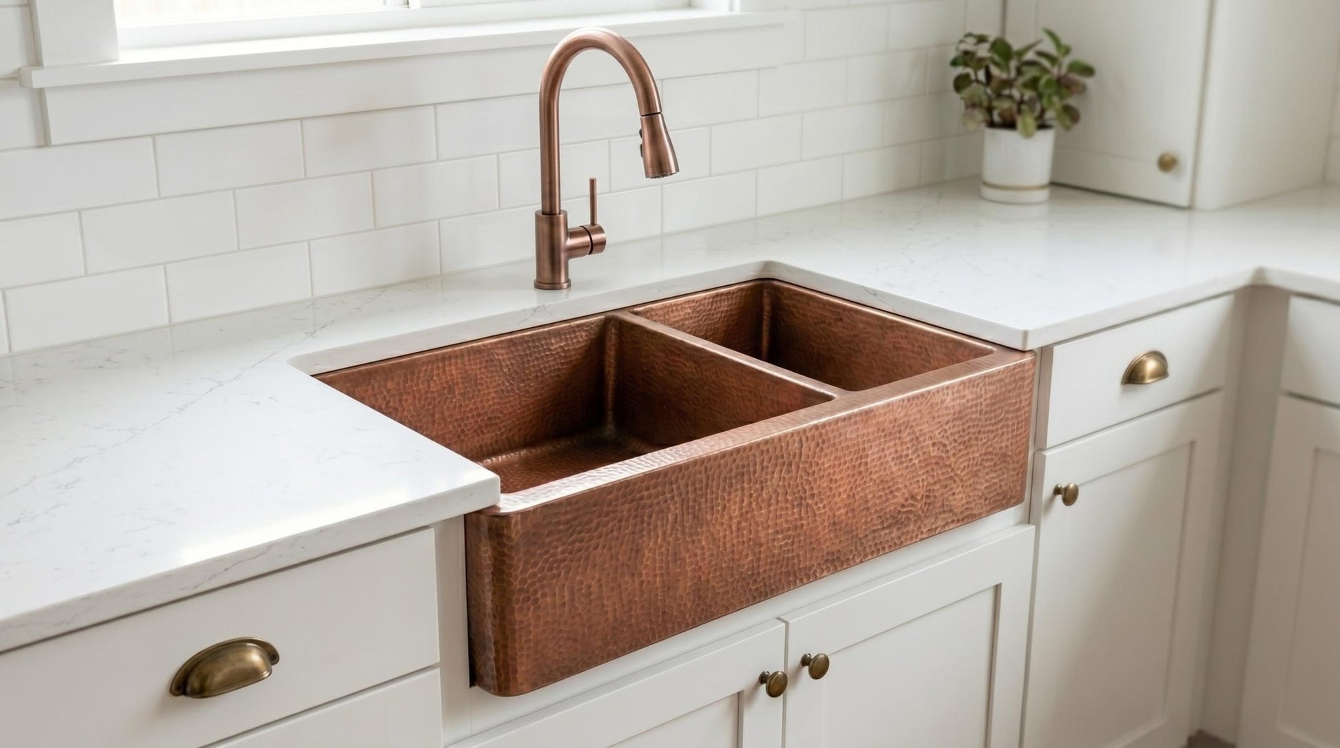 Artisan Antique Copper Kitchen Sink - Hand Hammered Double Bowl Farmhouse Basin - Rustic Apron Front Copper Sink - Mettlemix