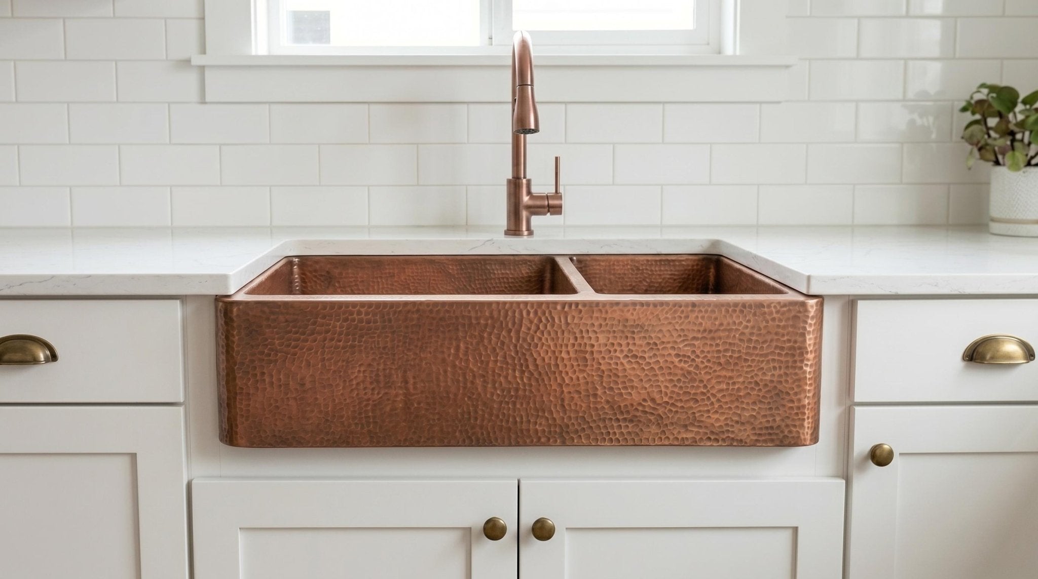 Artisan Antique Copper Kitchen Sink - Hand Hammered Double Bowl Farmhouse Basin - Rustic Apron Front Copper Sink - Mettlemix
