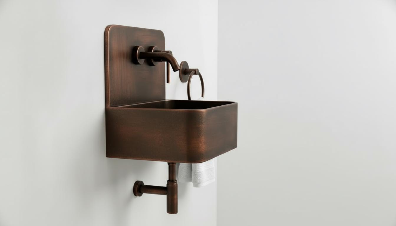 Artisanal Oil Rubbed Copper Wall Mounted Bathroom Sink - Luxury Farmhouse Vanity basin - Mettlemix