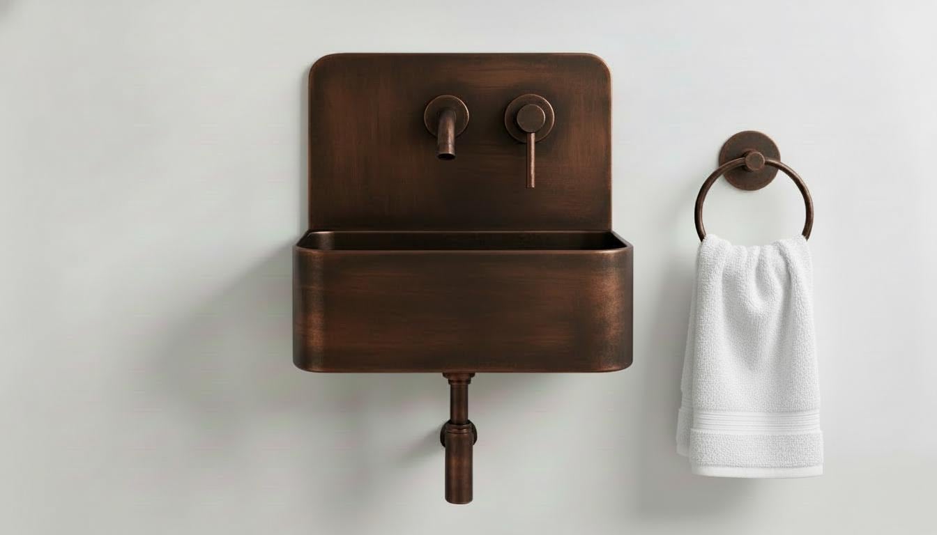 Artisanal Oil Rubbed Copper Wall Mounted Bathroom Sink - Luxury Farmhouse Vanity basin - Mettlemix