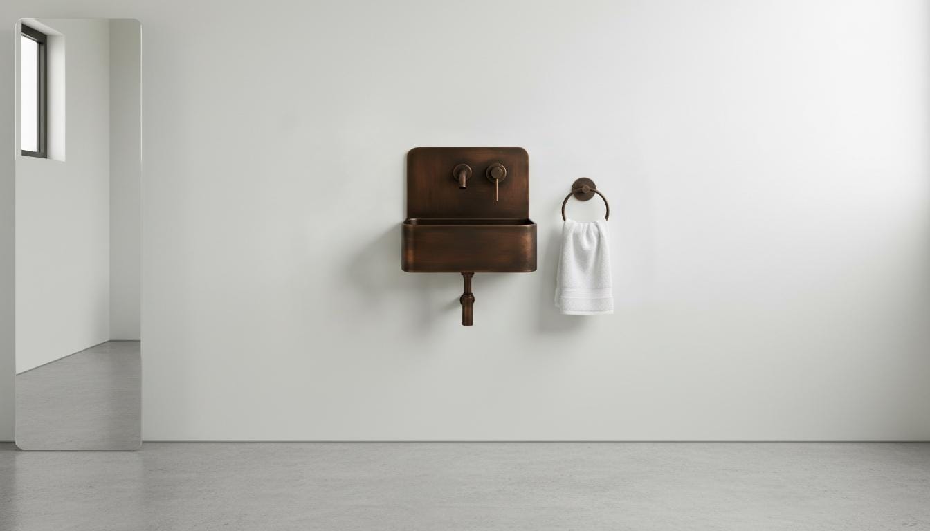 Artisanal Oil Rubbed Copper Wall Mounted Bathroom Sink - Luxury Farmhouse Vanity basin - Mettlemix