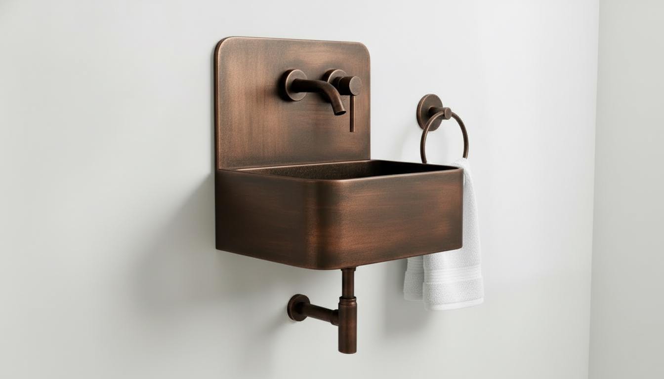Artisanal Oil Rubbed Copper Wall Mounted Bathroom Sink - Luxury Farmhouse Vanity basin - Mettlemix