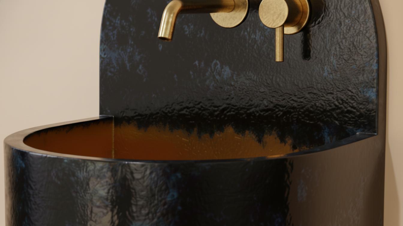 Black and Blue Patina Brass Wall Sink - Luxury Industrial Basin - Mettlemix