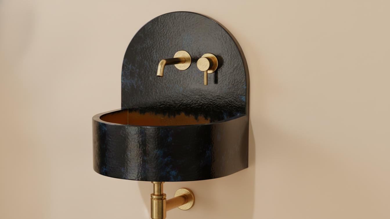 Black and Blue Patina Brass Wall Sink - Luxury Industrial Basin - Mettlemix