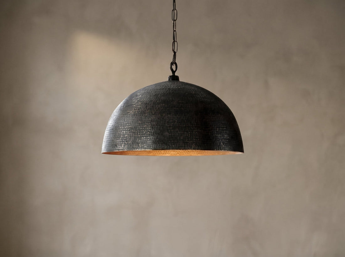 Black Farmhouse Copper Pendant Light - Patina Hanging Lampshade - Mettlemix