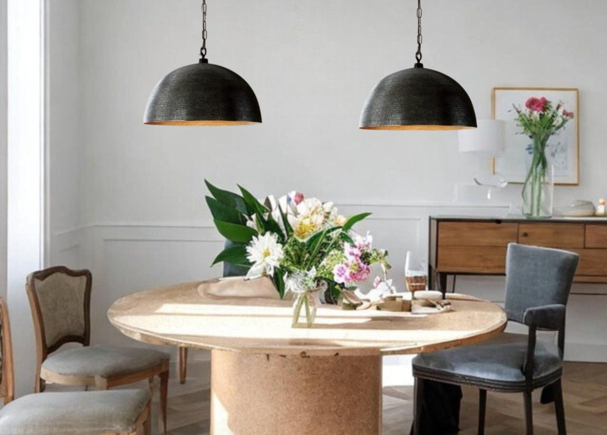 Black Farmhouse Copper Pendant Light - Patina Hanging Lampshade - Mettlemix