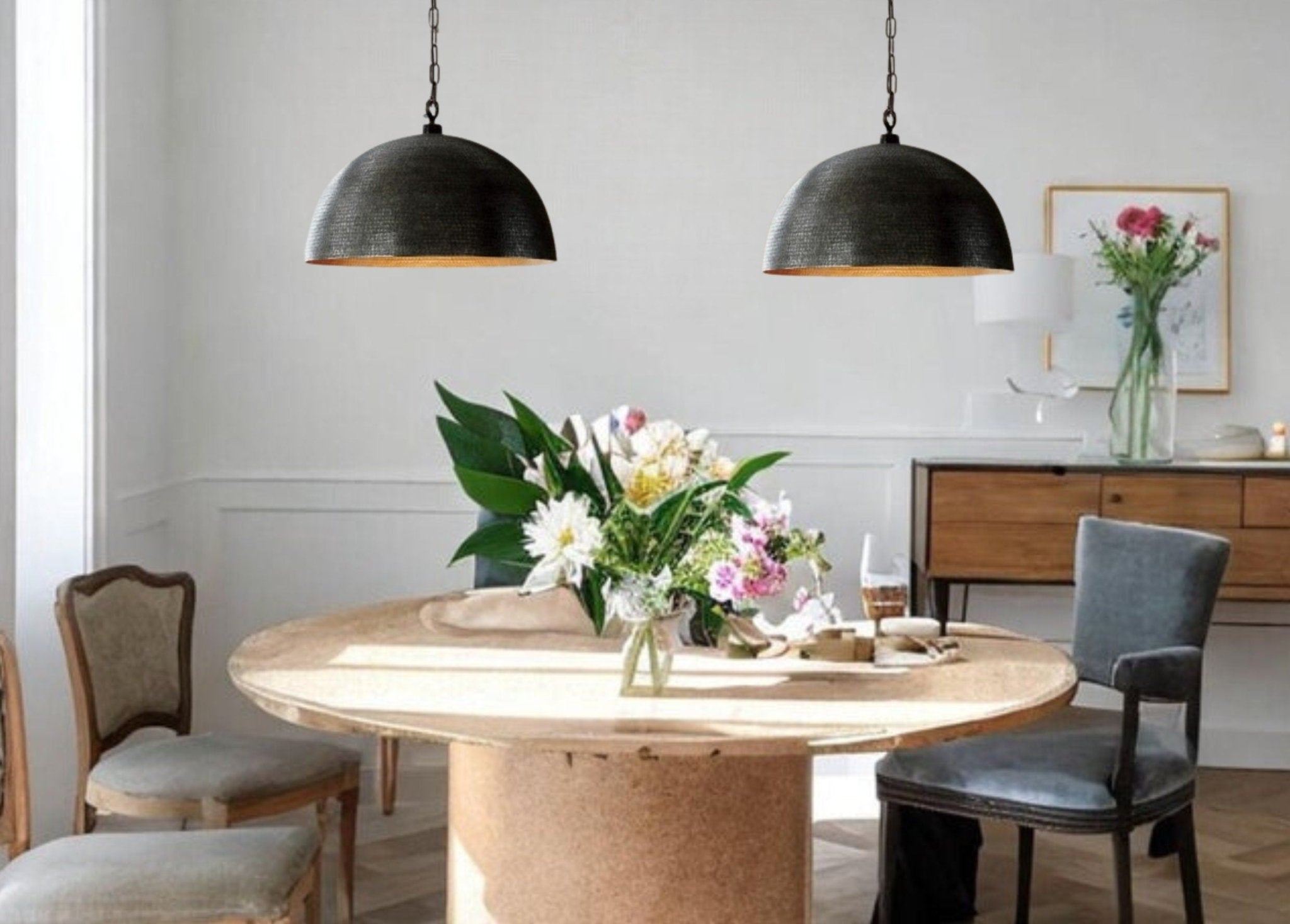 Black Farmhouse Copper Pendant Light - Patina Hanging Lampshade - Mettlemix