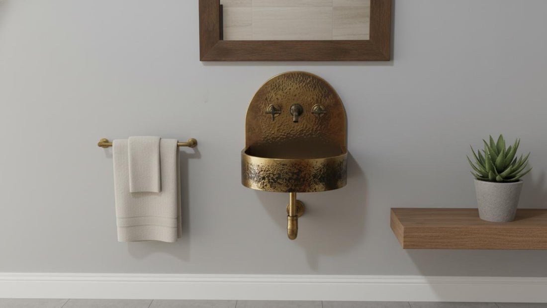 Black Patina Antique Brass Wall Mount Sink - Hammered Basin - Mettlemix
