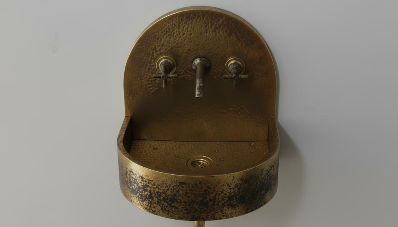 Black Patina Antique Brass Wall Mount Sink - Hammered Basin - Mettlemix