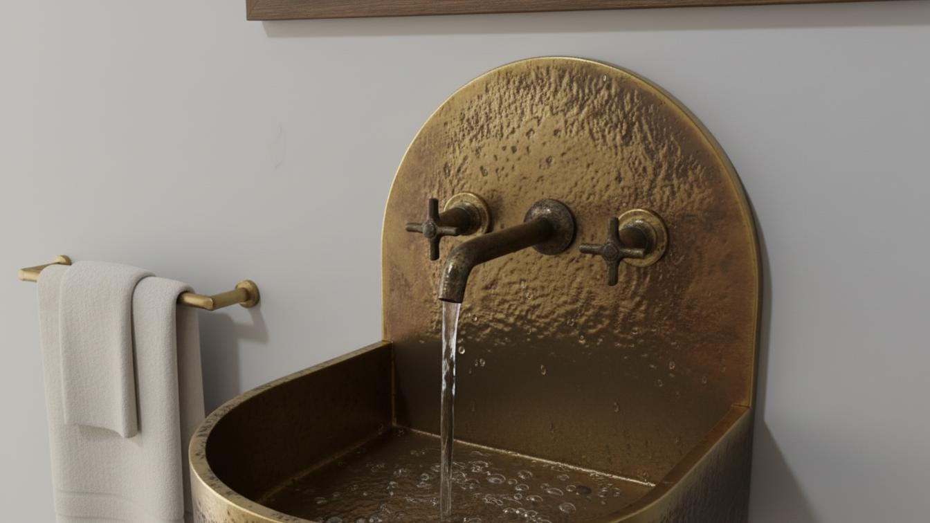 Black Patina Antique Brass Wall Mount Sink - Hammered Basin - Mettlemix