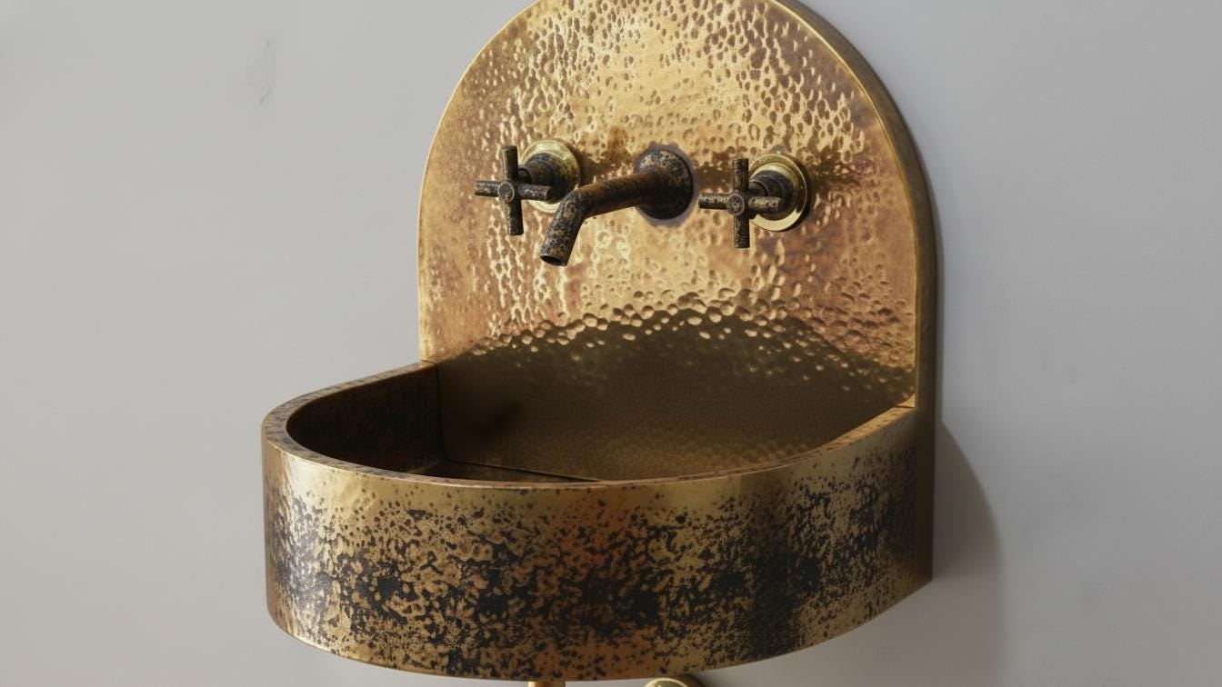 Black Patina Antique Brass Wall Mount Sink - Hammered Basin - Mettlemix