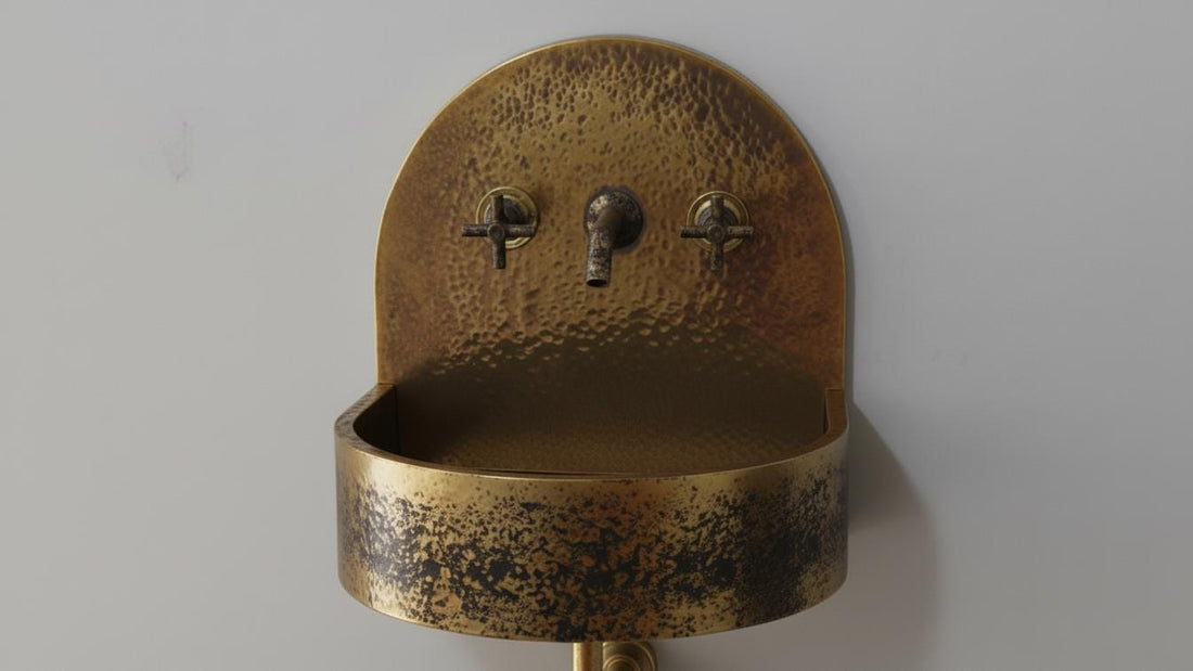 Black Patina Antique Brass Wall Mount Sink - Hammered Basin - Mettlemix
