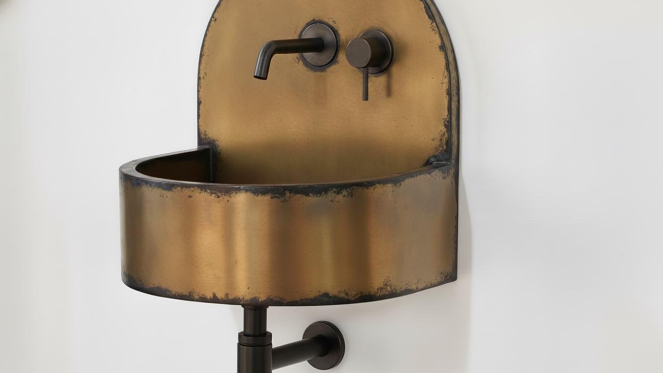 Black Patina Antique Brass Wall Sink - Semi Circular Basin - Mettlemix