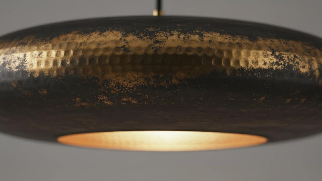 Black Patina Brass Pendant Light - Hammered Saucer Hanging Lamp - Mettlemix