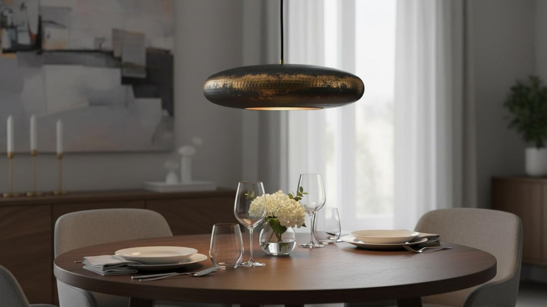 Black Patina Brass Pendant Light - Hammered Saucer Hanging Lamp - Mettlemix
