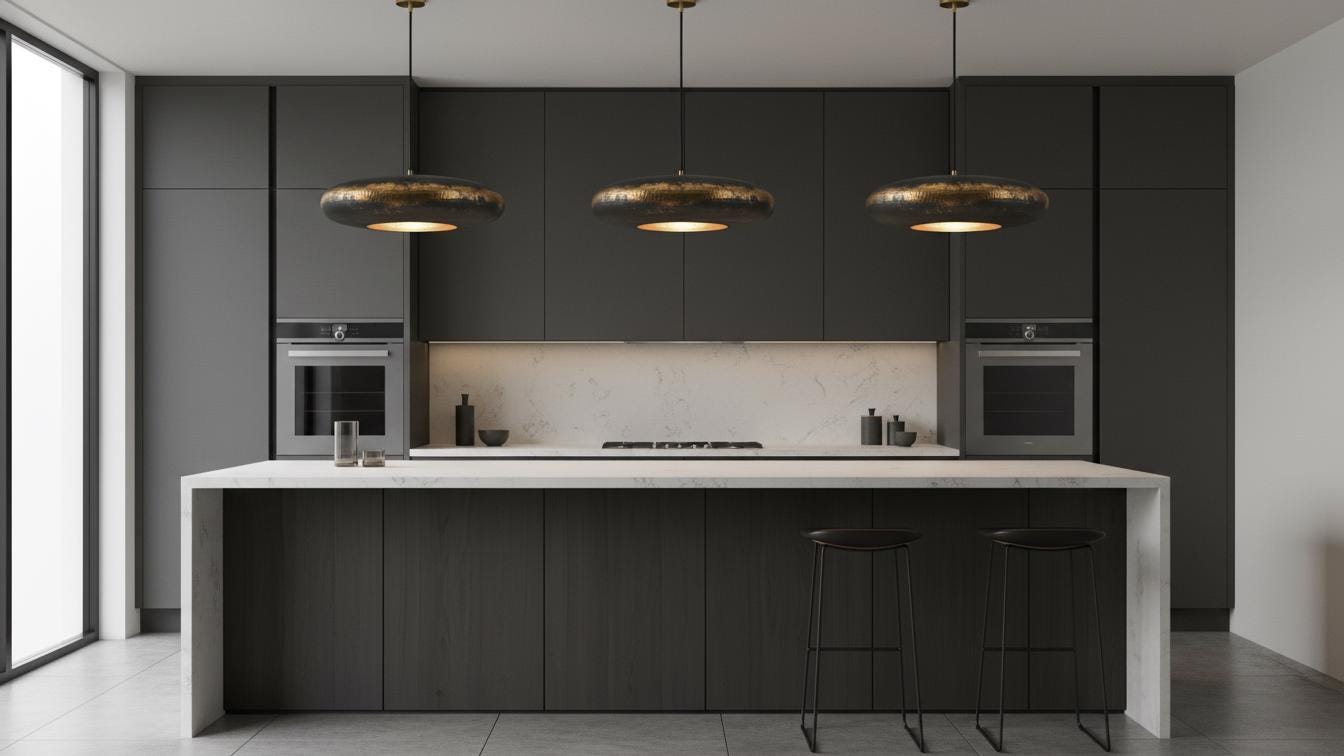 Black Patina Brass Pendant Light - Hammered Saucer Hanging Lamp - Mettlemix