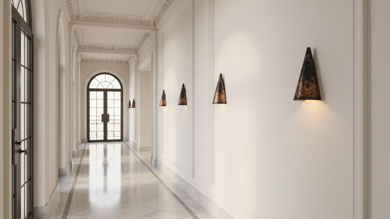 Black Patina Copper Cone Sconce - Hammered Artisan Wall Light - Mettlemix