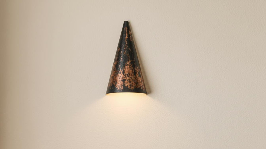 Black Patina Copper Cone Sconce - Hammered Artisan Wall Light - Mettlemix
