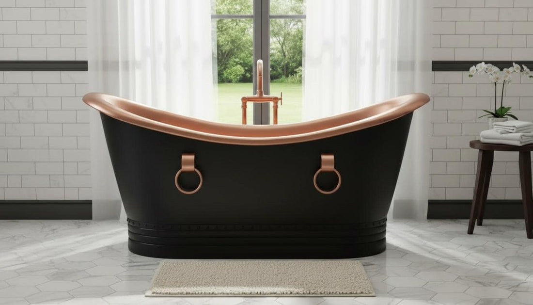 Black Patina Copper Freestanding Bathtub - Double Slipper Tub - Mettlemix