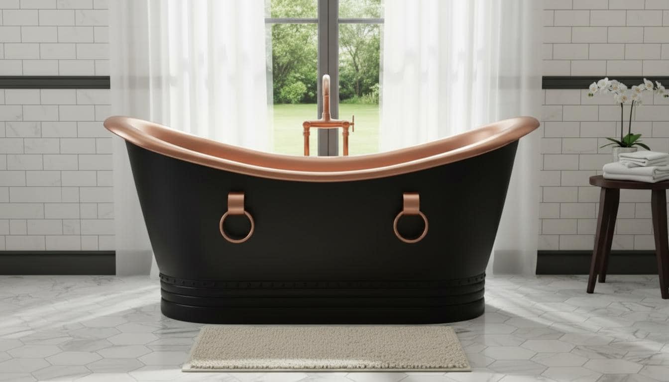 Black Patina Copper Freestanding Bathtub - Double Slipper Tub - Mettlemix