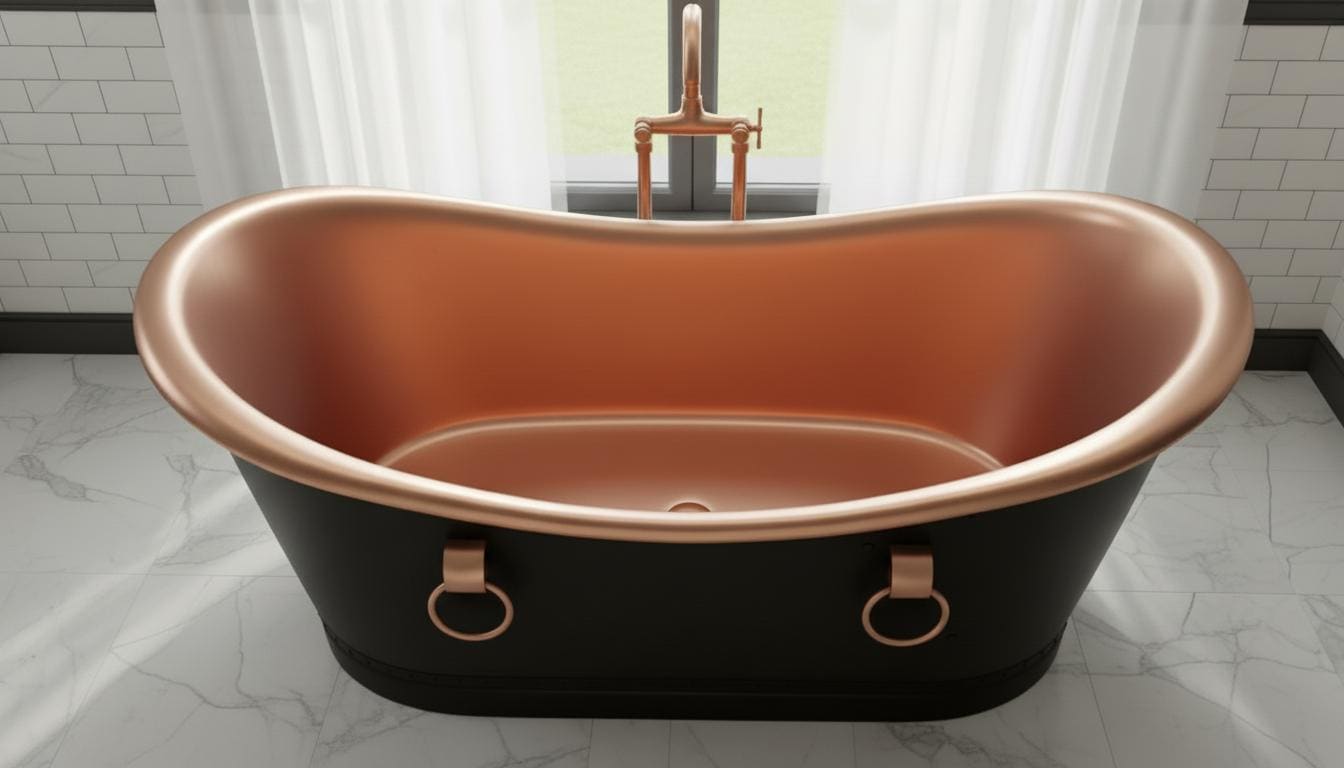 Black Patina Copper Freestanding Bathtub - Double Slipper Tub - Mettlemix